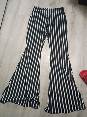 Black and White Vertical Stripe Flared Pants